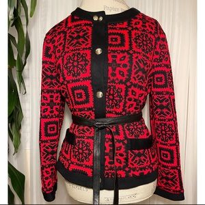 Vintage 70’s/80’s Red/Black Cardigan Sweater by Stuart Alan Made in USA Size: 14